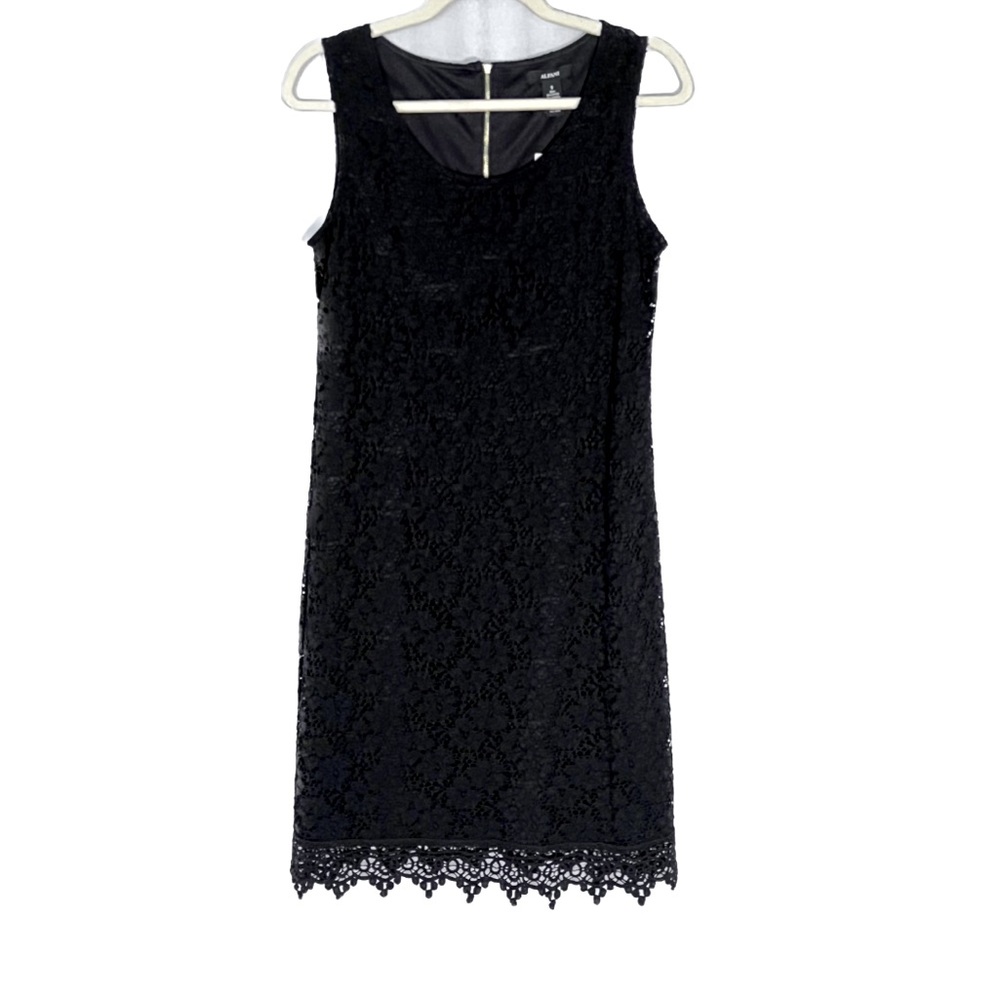 Alfani Bewitching Blue Note Sleeveless Black Lace Dress with Gold Accent Zipper